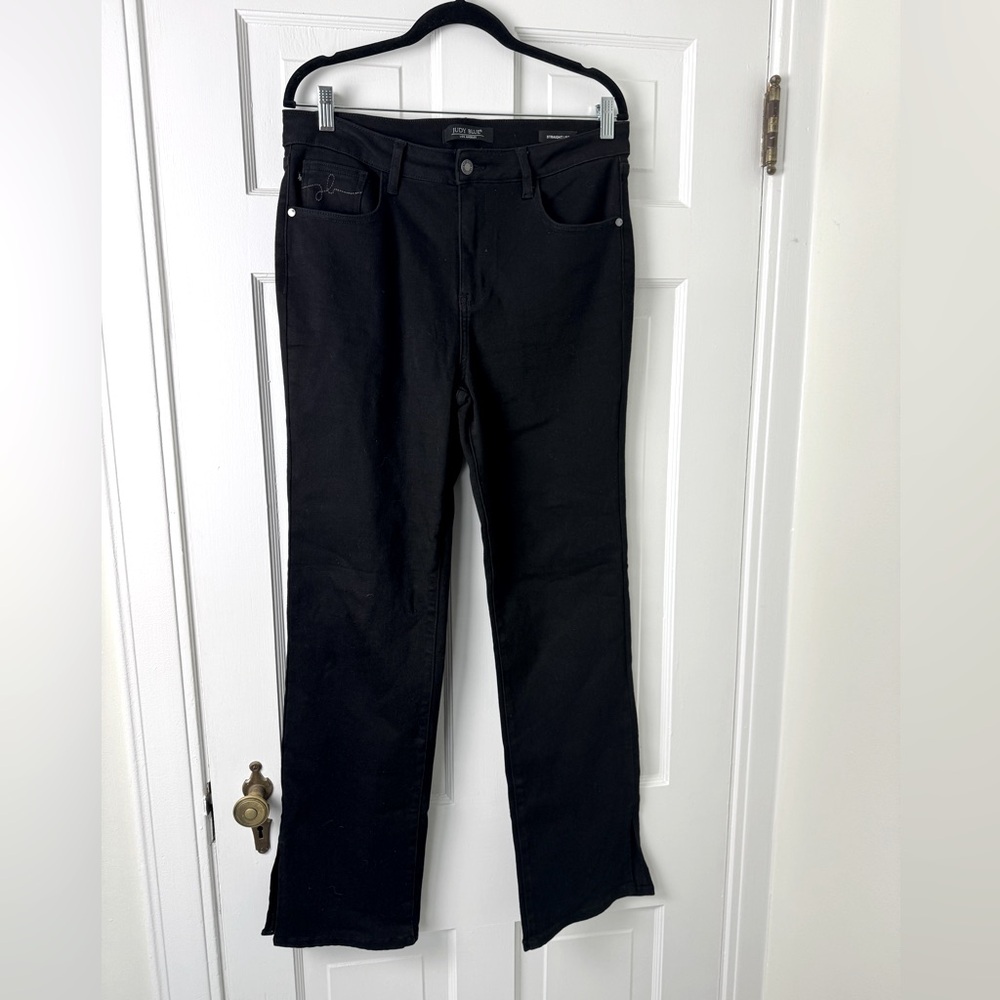 Judy Blue Straight Leg black denim with side slit